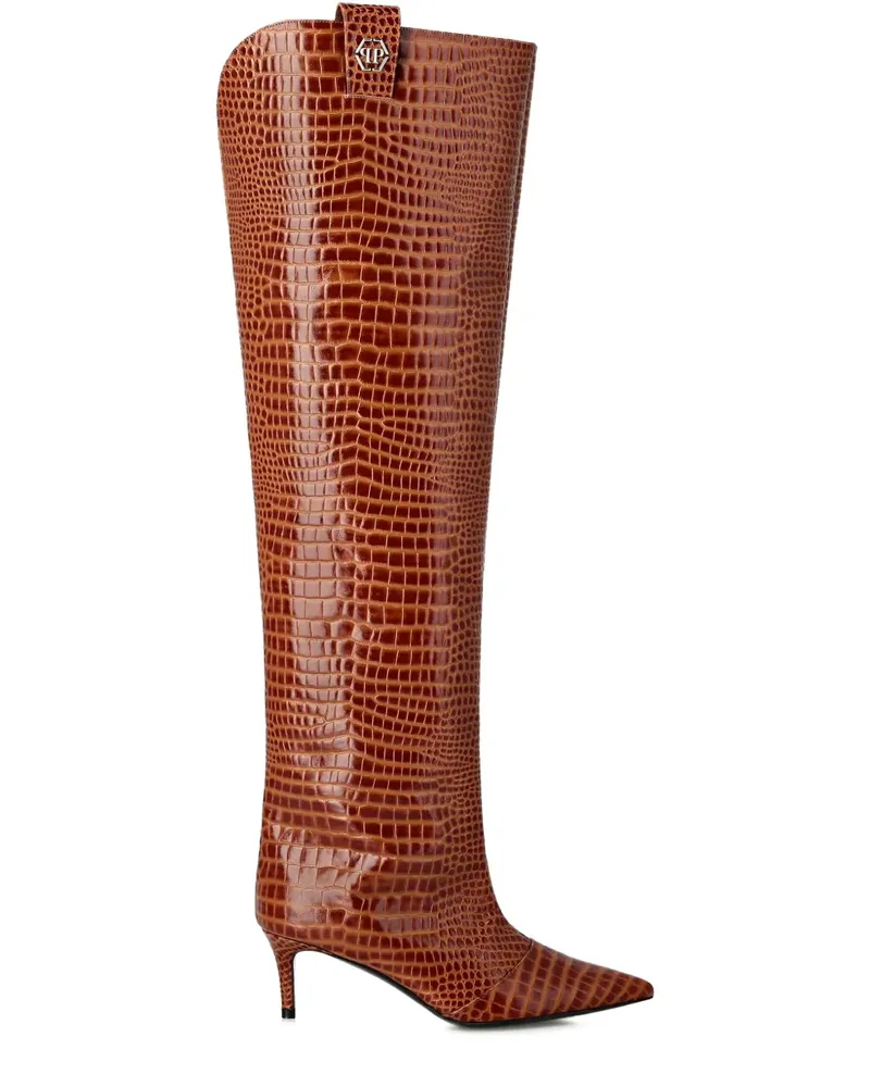 Philipp Plein Overknee-Stiefel mit Kroko-Print 55mm - Braun Braun