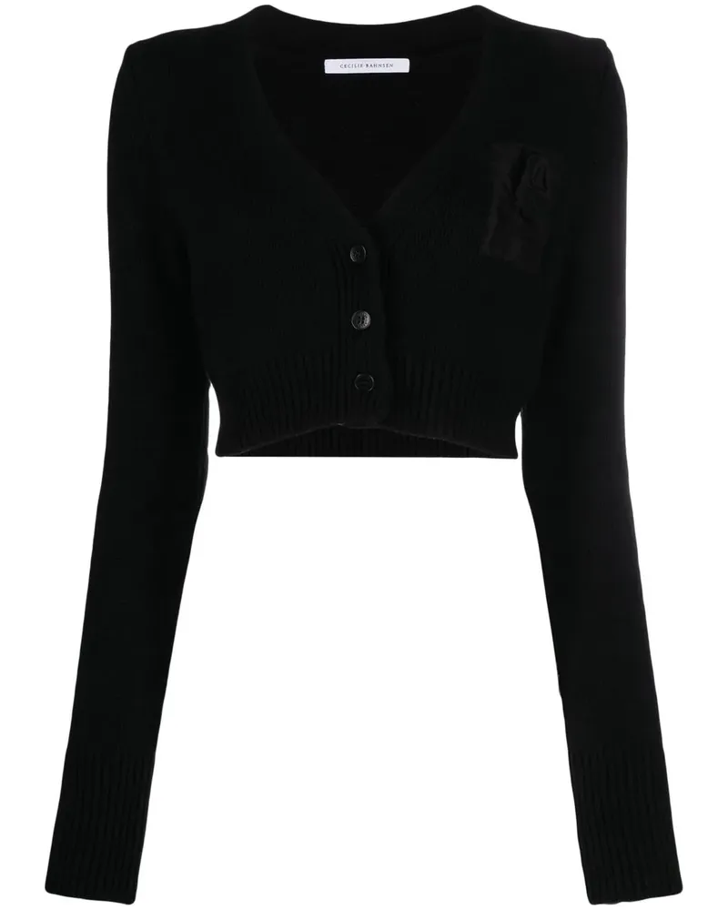 Cecilie Bahnsen Cropped-Cardigan mit Blumenstickerei - Schwarz Schwarz