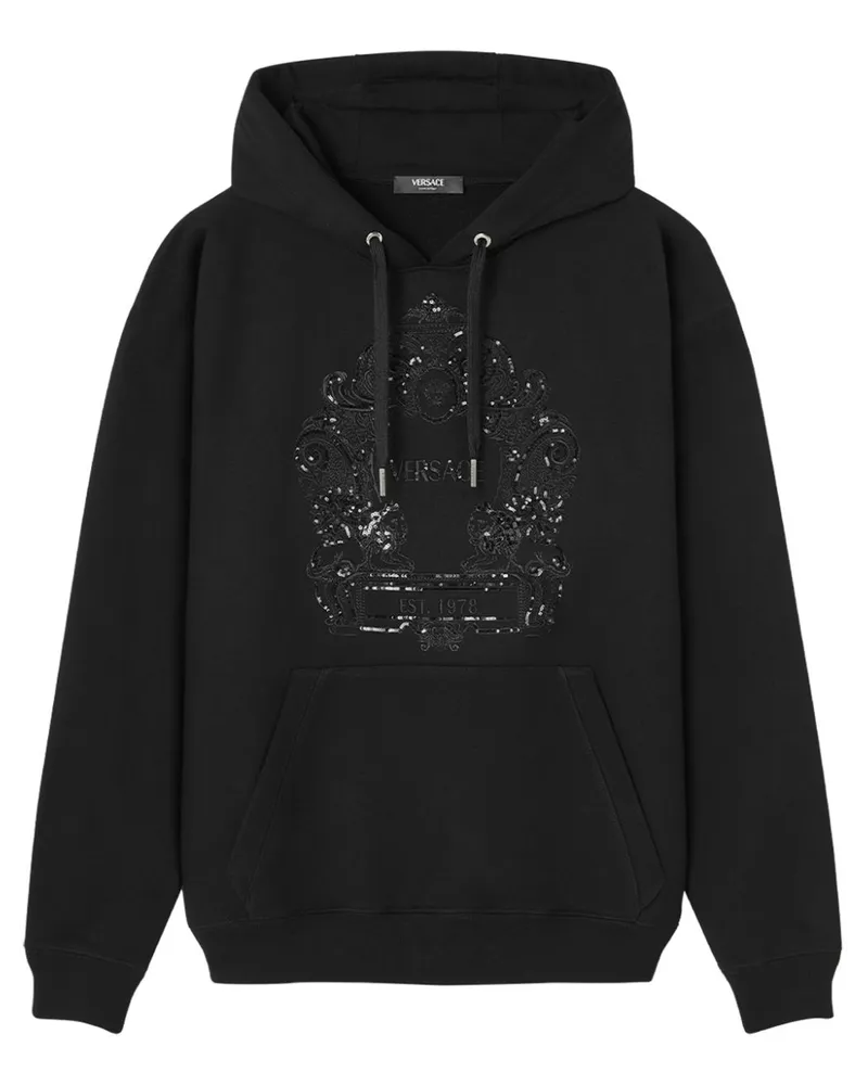 Versace Pailletten-Hoodie mit Logo-Stickerei Schwarz