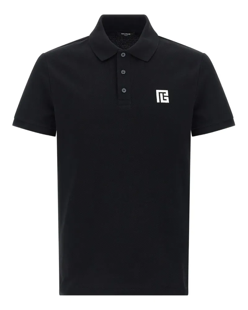 Balmain logo-embroidered polo shirt - Schwarz Schwarz