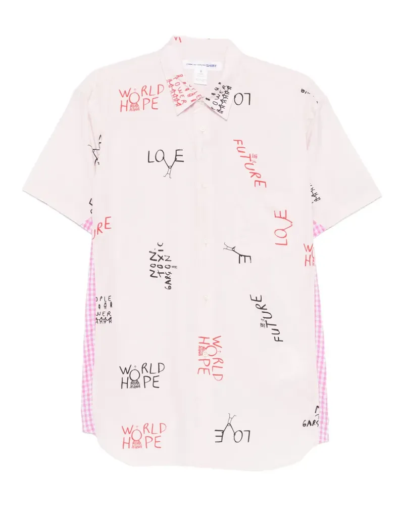 Comme des Garçons slogan-print button-down cotton shirt - Rosa Rosa