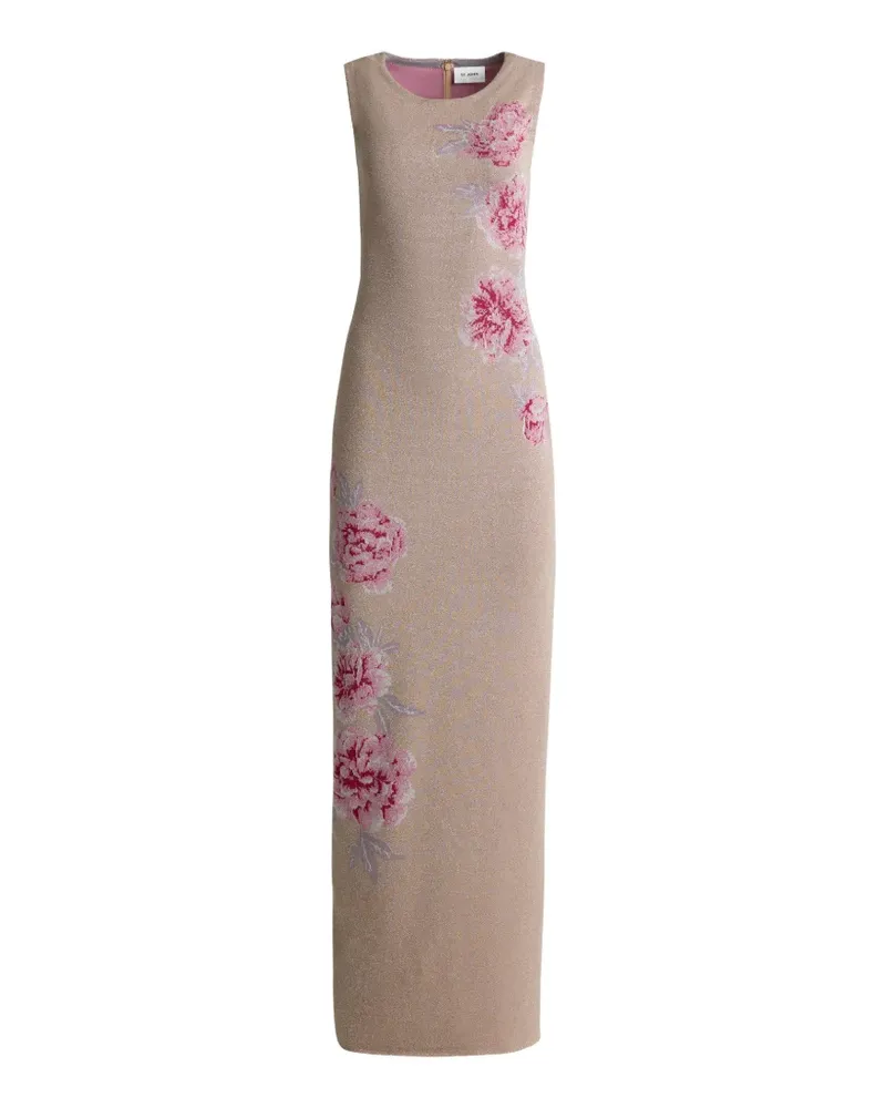 ST. JOHN Gianna metallic-peony-jacquard-knit dress - Nude Nude