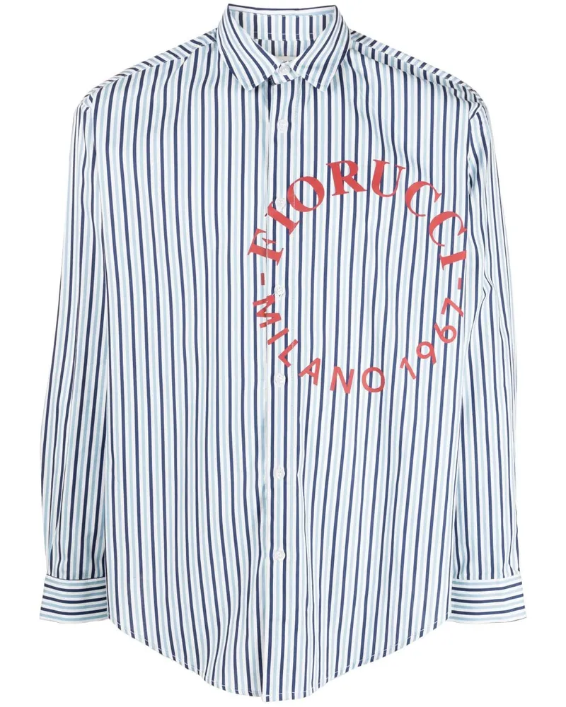 Fiorucci Gestreiftes Hemd mit Logo-Print Blau