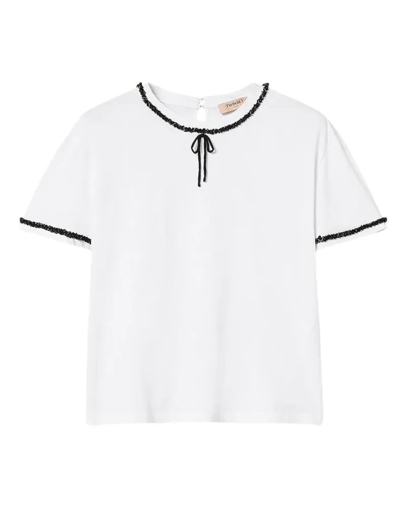 Twin-Set T-Shirt mit Besatz und Schleife - Weiß Weiß