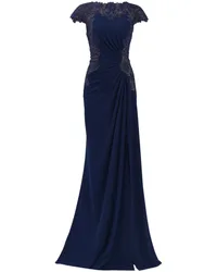 Tadashi Shoji Besticktes Illusion Abendkleid Blau