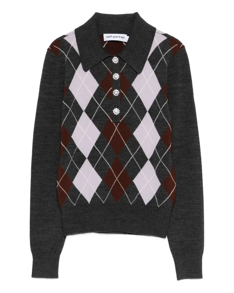 Self-Portrait argyle button polo top - Grau Grau