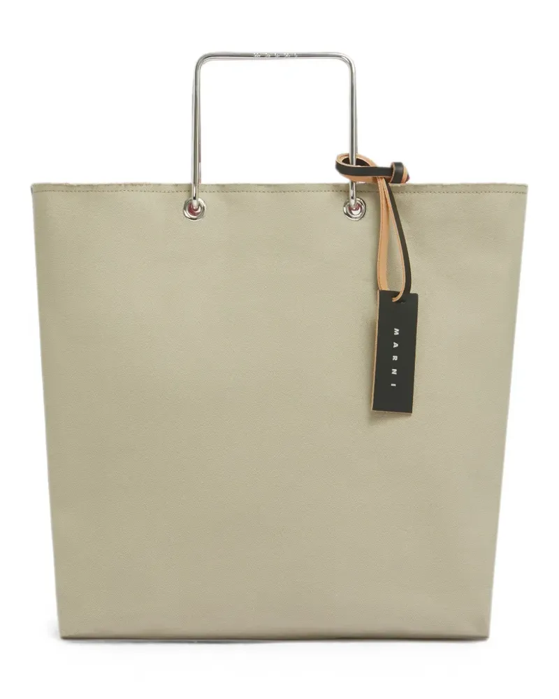 Marni beige canvas shopper with metal handles - Nude Nude