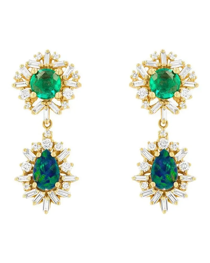 Suzanne Kalan 18k yellow gold double-drop multi-stone earrings Gold