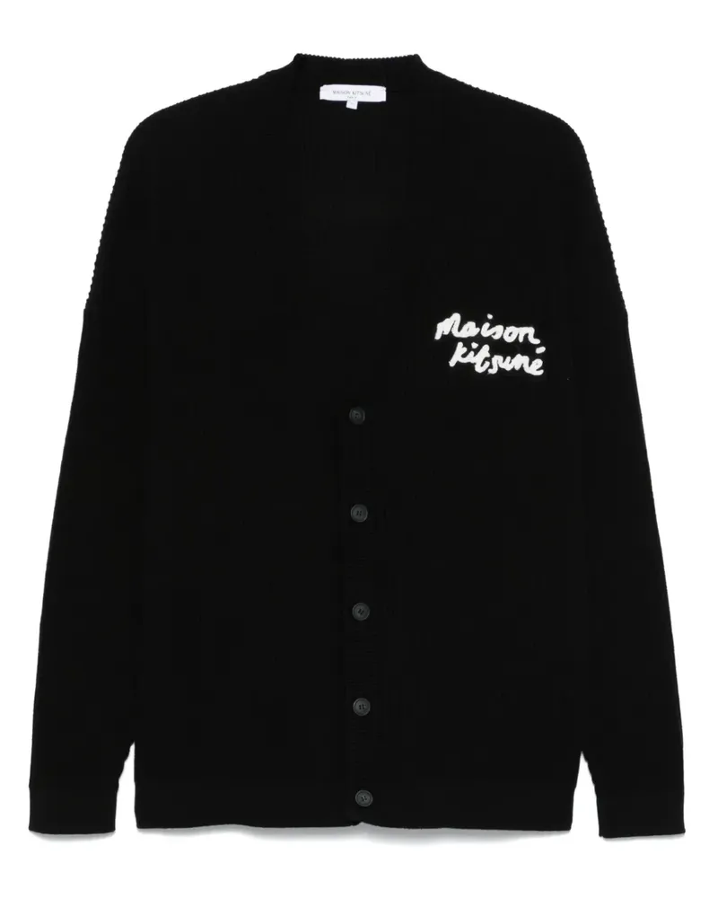 Kitsuné Gerippter Cardigan mit Handwriting-Stickerei - Schwarz Schwarz