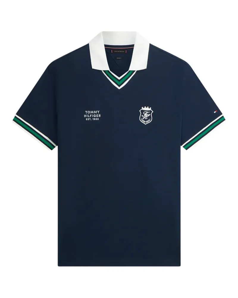 Tommy Hilfiger logo-print V-neck polo shirt - Blau Blau