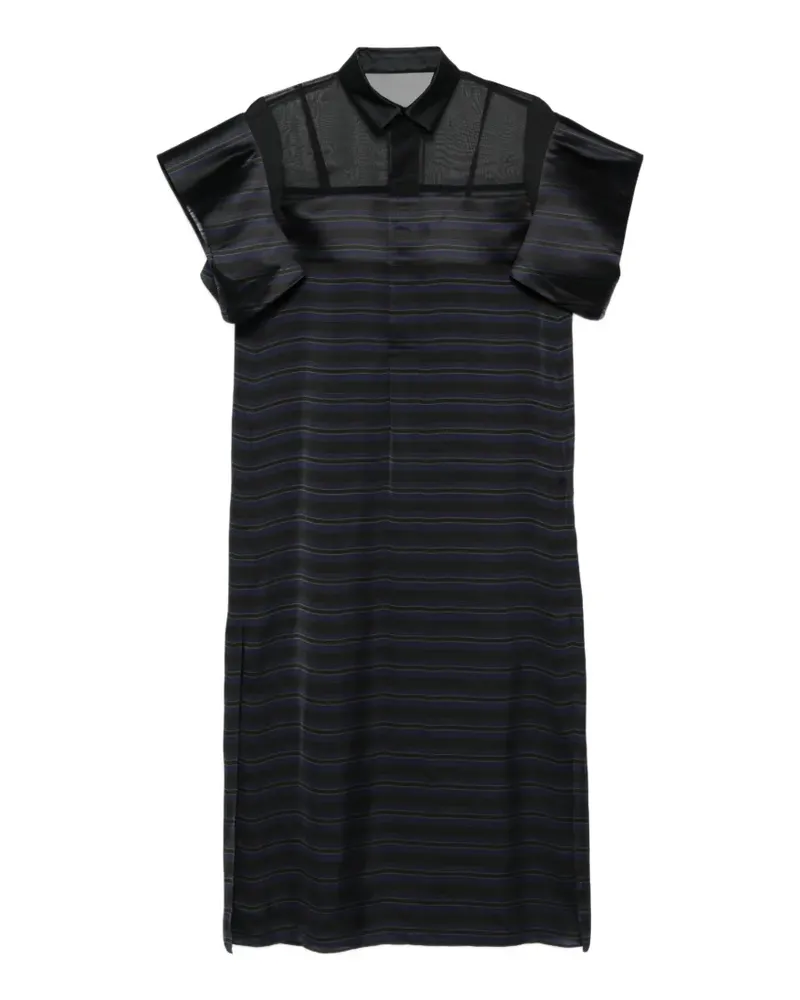 Sacai Gestreiftes Hemdkleid aus Mesh - Schwarz Schwarz