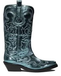 Ganni Bestickte Cowboystiefel Blau