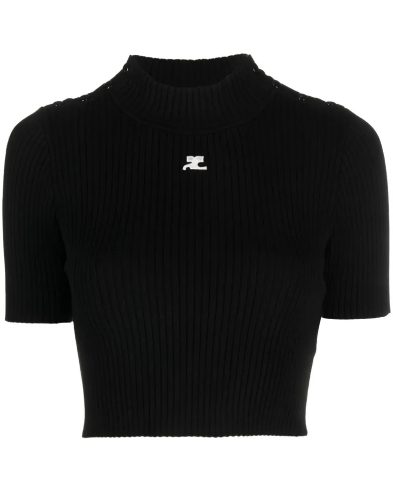 Courrèges Geripptes Cropped-Top mit Logo-Stickerei - Schwarz Schwarz