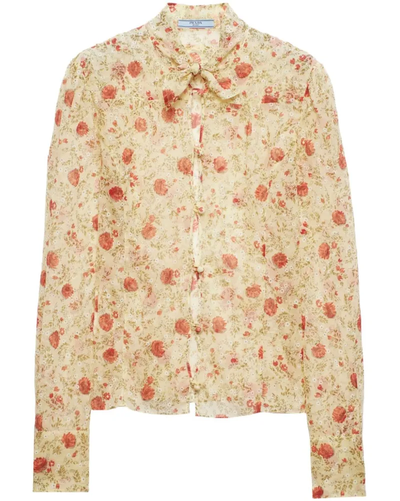 Prada Seidenhemd mit Blumen-Print - Gelb Gelb