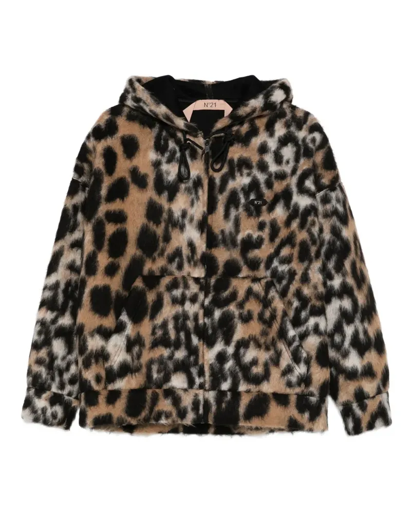 N° 21 Kapuzenjacke mit Leoparden-Print - Schwarz Schwarz