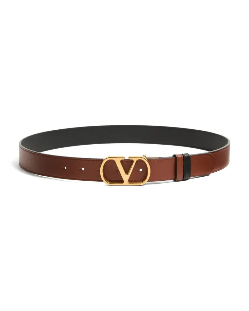 Valentino Garavani VLogo Signature reversible shiny calfskin belt - 30mm / 1.2 in. - Braun Braun