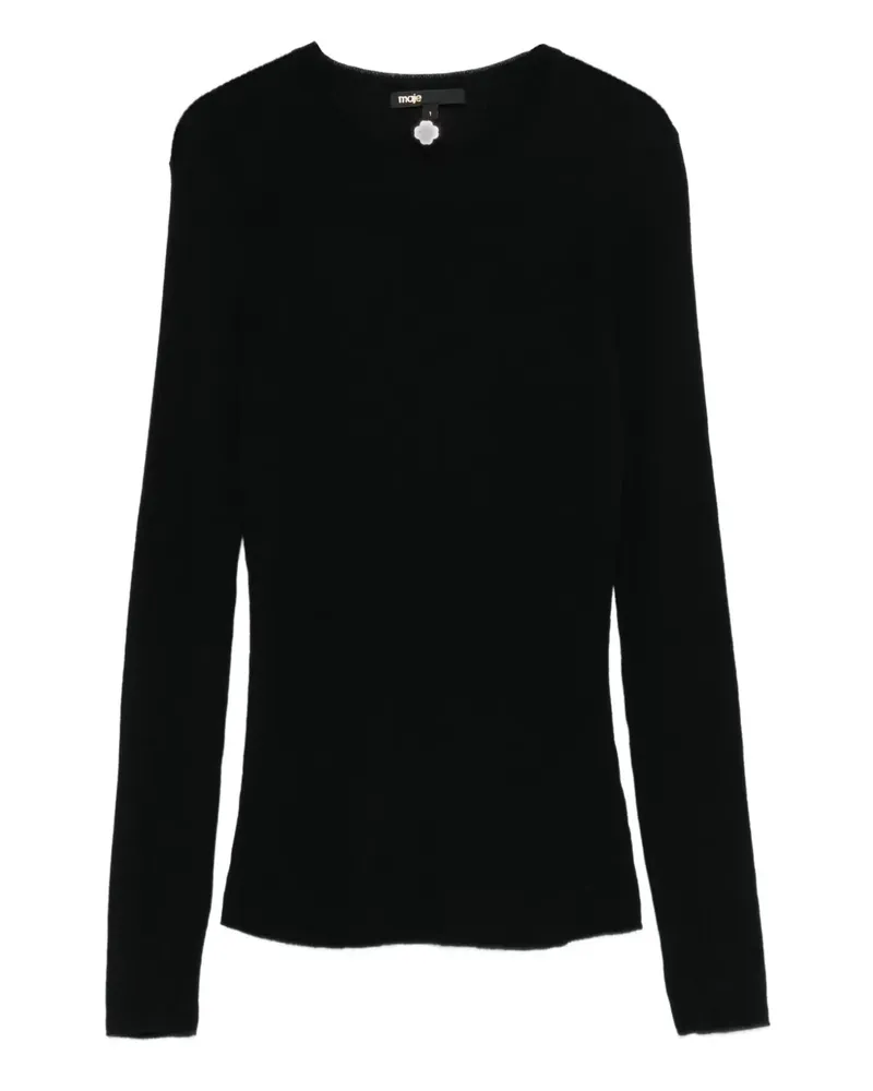 Maje Geripptes Langarmshirt - Schwarz Schwarz