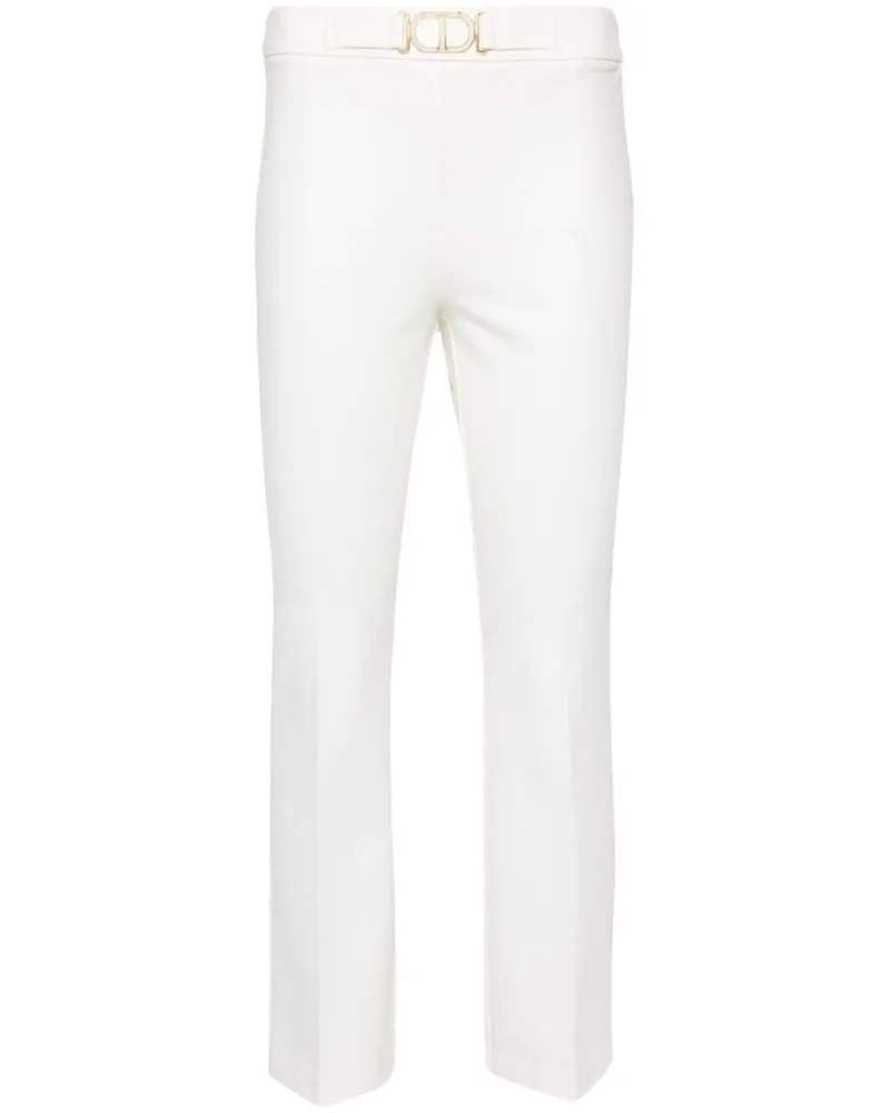 Twin-Set Gerade Hose mit Logo-Schild - Weiß Weiß
