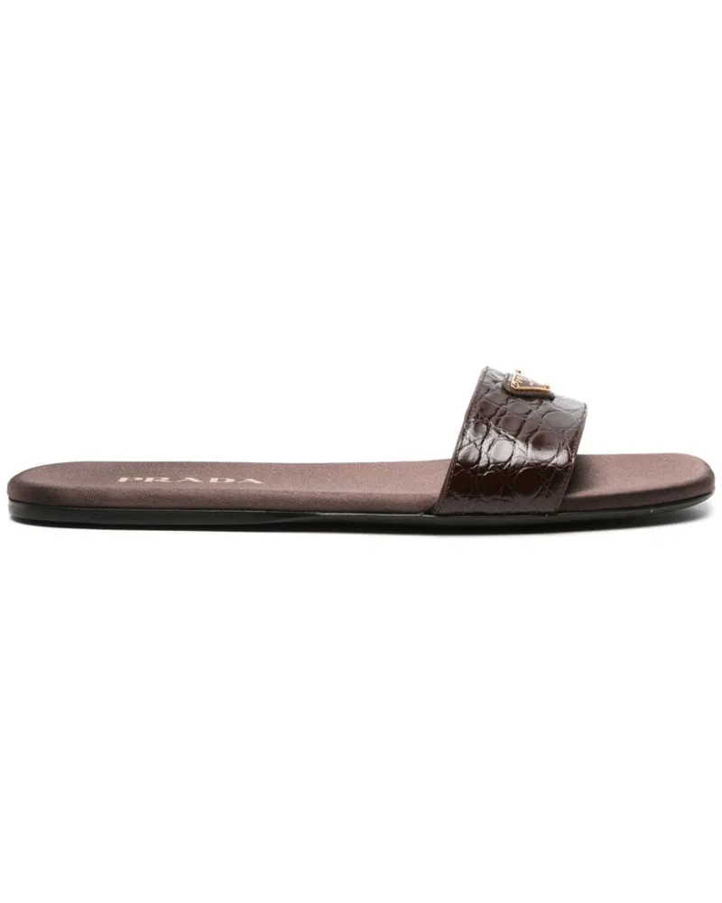Prada Pantoletten mit Kroko-Effekt - Braun Braun