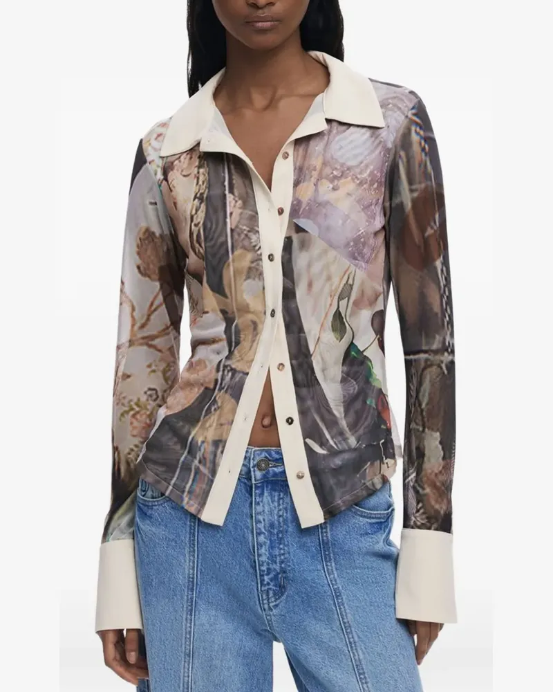 Desigual graphic-print chiffon shirt - Braun Braun