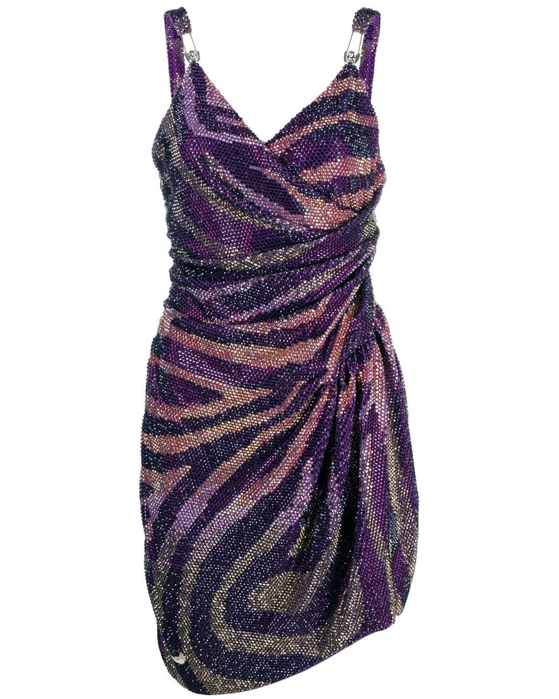 Philipp Plein Kristallverziertes Kleid mit Zebra-Print Violett