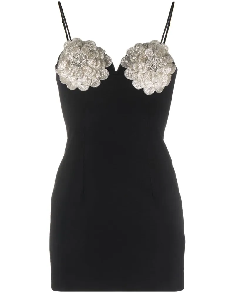NISSA Kristallverziertes Minikleid mit Blumenapplikation - Schwarz Schwarz