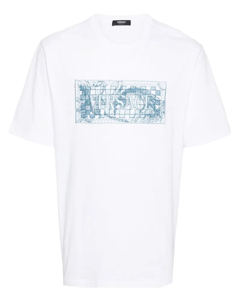 Versace T-Shirt mit Logo-Stickerei - Weiß Weiß