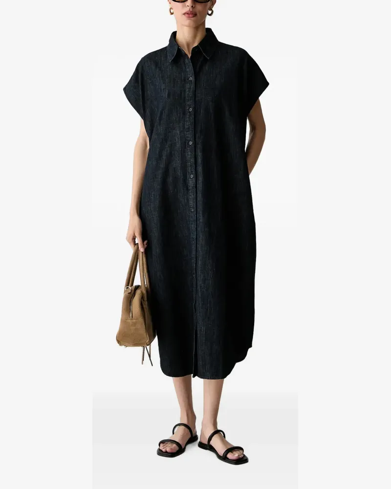 Benetton button-up short-sleeved denim midi dress - Blau Blau