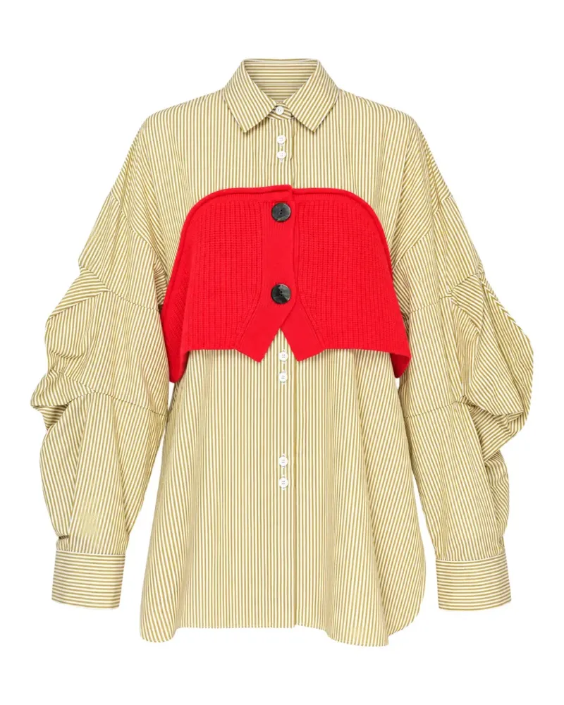 ENFÖLD striped knitted-panel shirt - Nude Nude