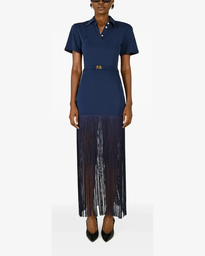 Rowen Rose fringe-trim polo maxi dress - Blau Blau