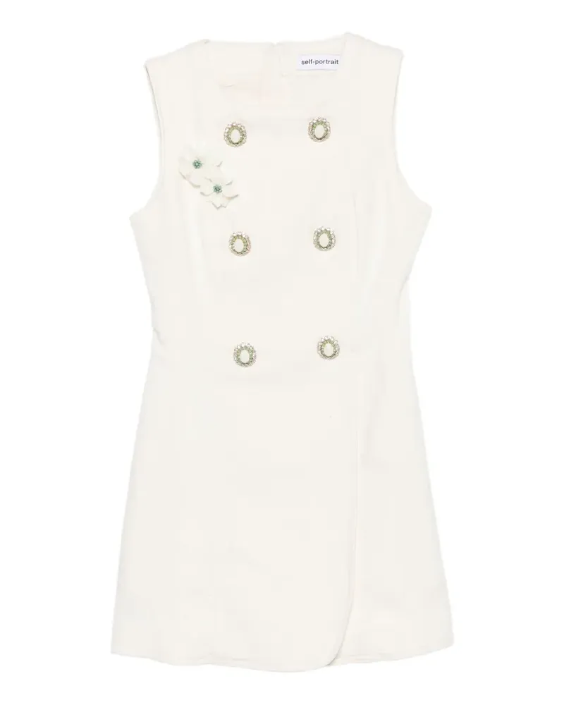 Self-Portrait floral-appliqué mini denim dress - Nude Nude