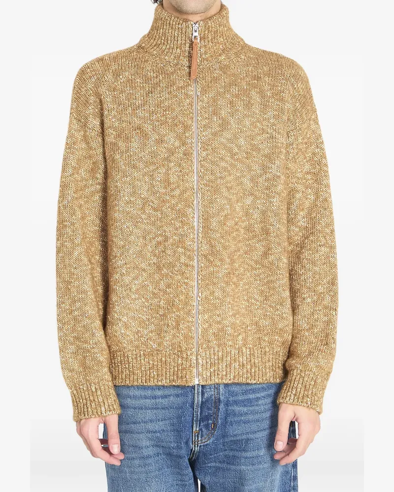 Loewe zip ribbed logo knit cardigan - Nude Nude