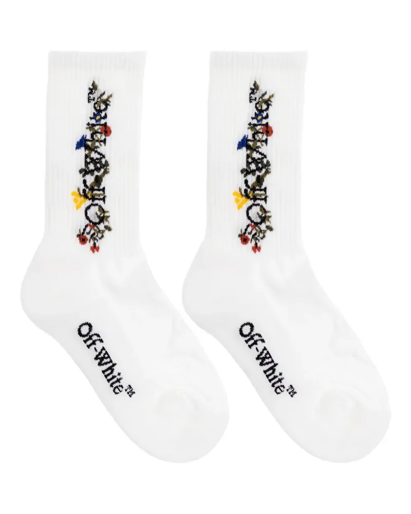 OFF-WHITE floral-embroidered rib socks - Weiß Weiß