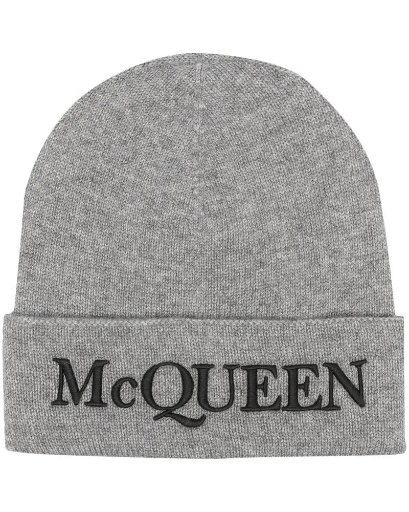 Alexander McQueen Gerippte Beanie mit Logo-Stickerei - Grau Grau