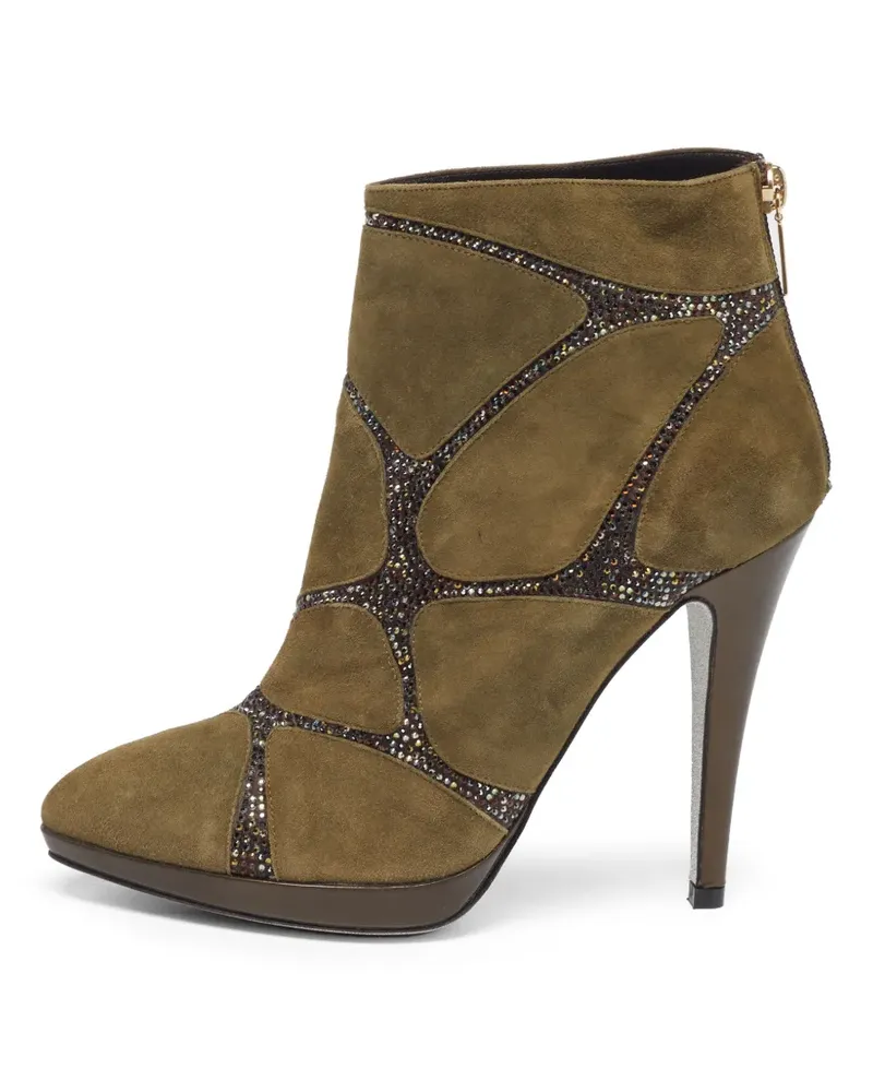 René Caovilla crystal-embellished suede ankle boots - Grün Grün