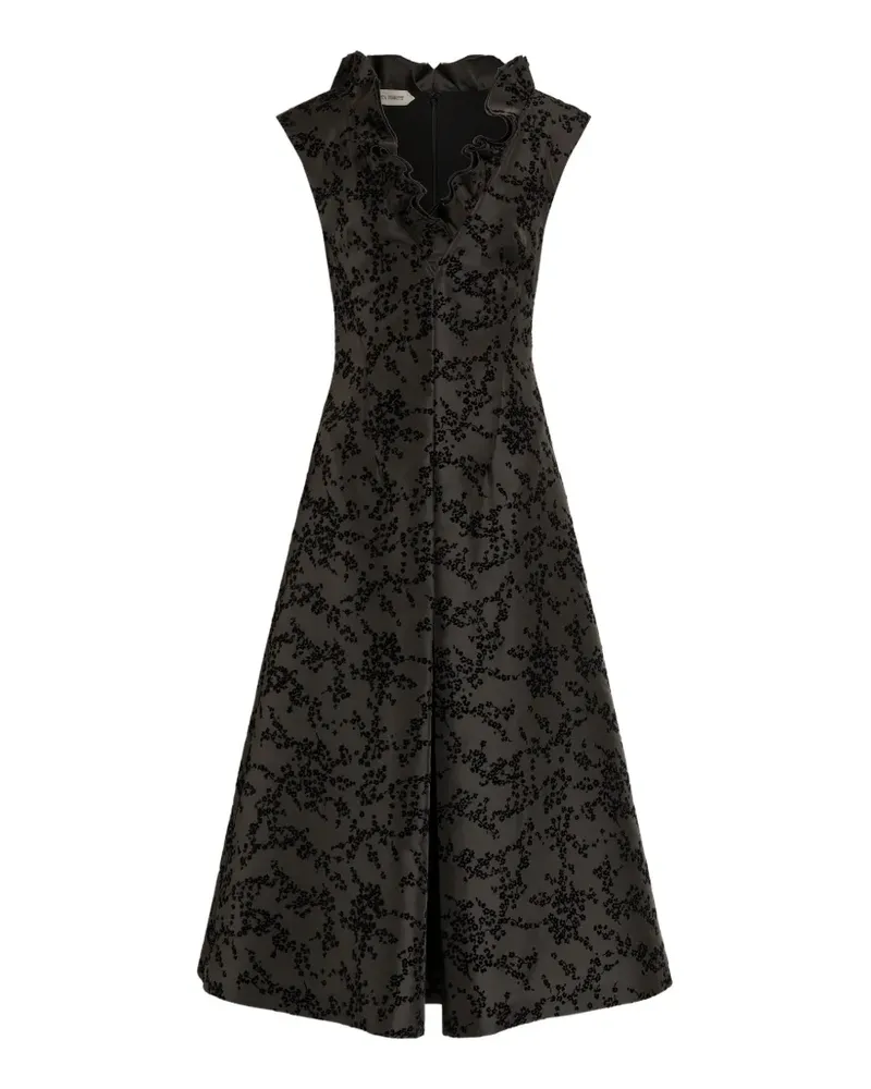 Alberta Ferretti Gerüschtes Midikleid mit Blumen - Grau Grau