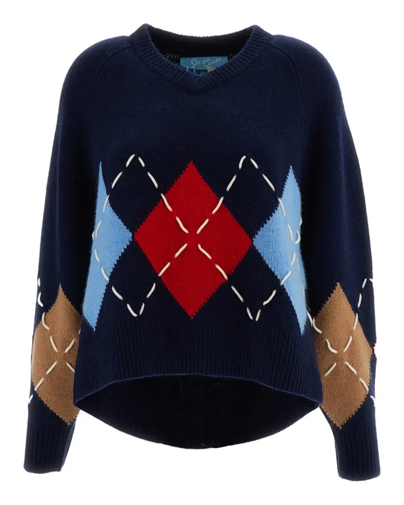 arch4 Sloane Pullover mit Argyle-Intarsie und V-Ausschnitt - Blau Blau
