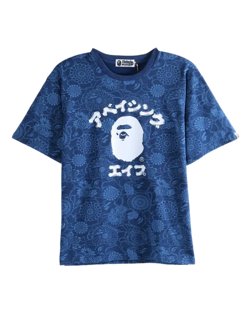 BAPE floral-print logo-print T-shirt - Blau Blau