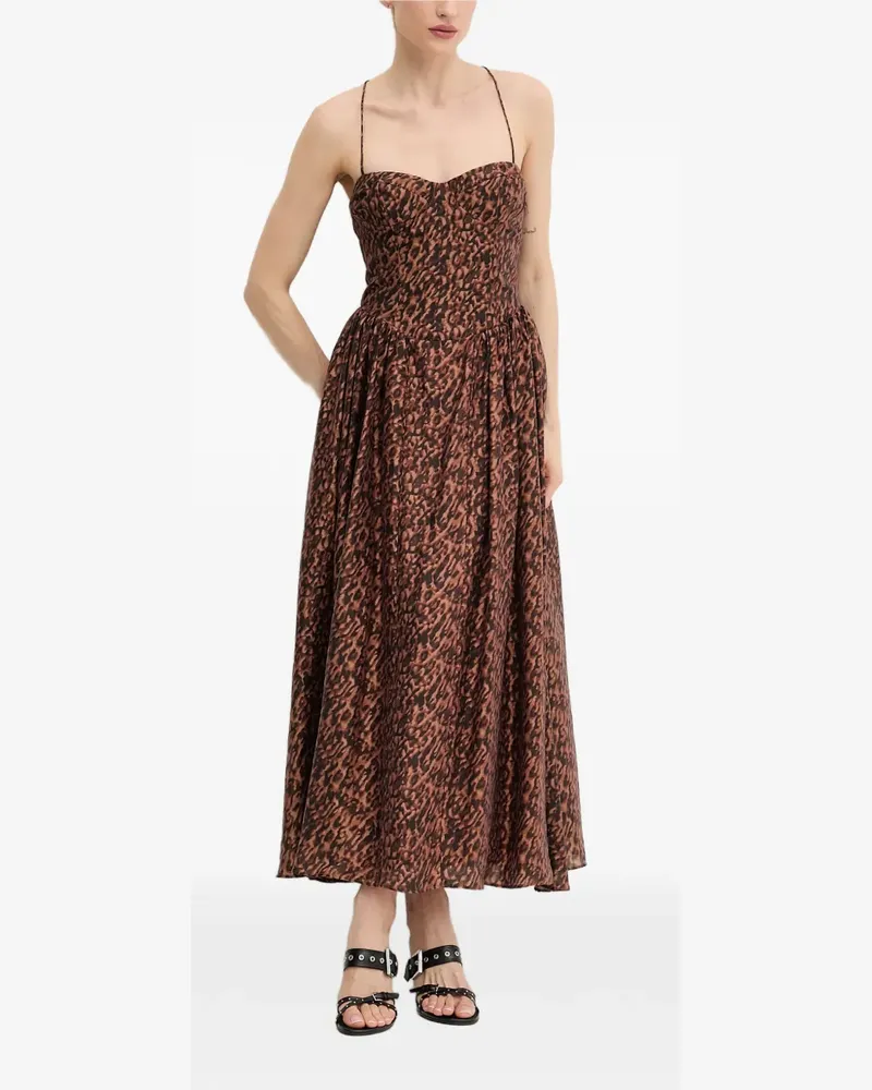 Bardot Estie Midikleid mit Leopardenprint und Schnürung - Braun Braun