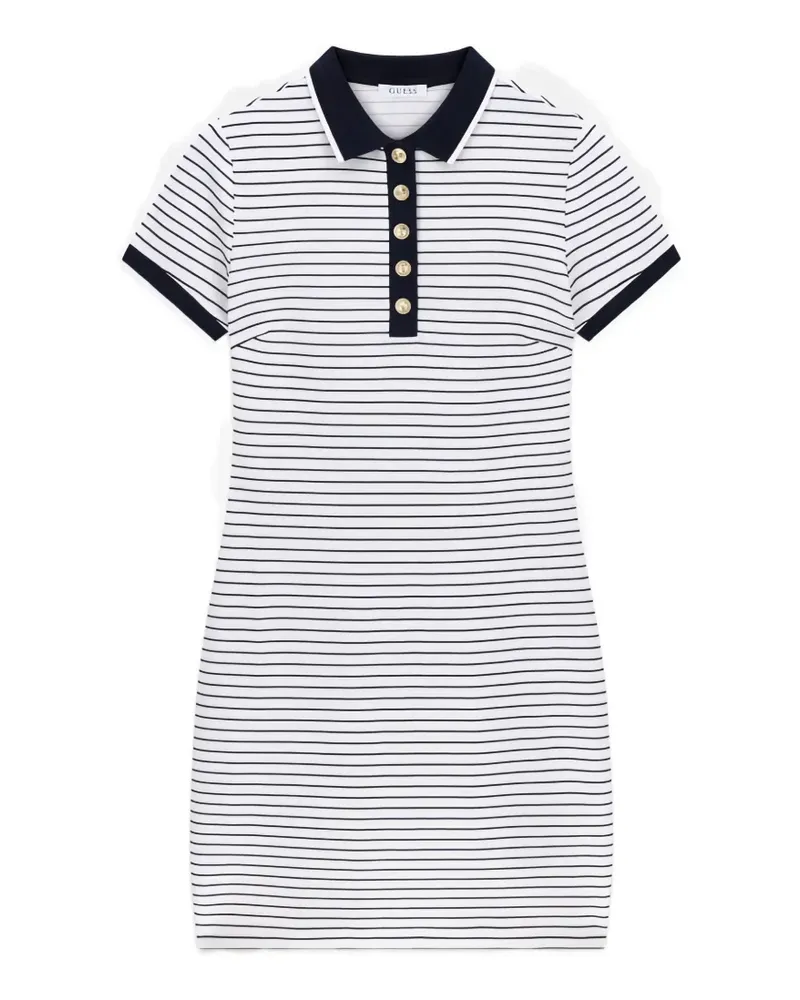 Guess Minikleid mit Querstreifen und Poloshirtkragen - Weiß Weiß