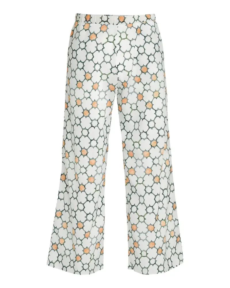 Amir Slama Palazzohose mit Blumenprint - Weiß Weiß