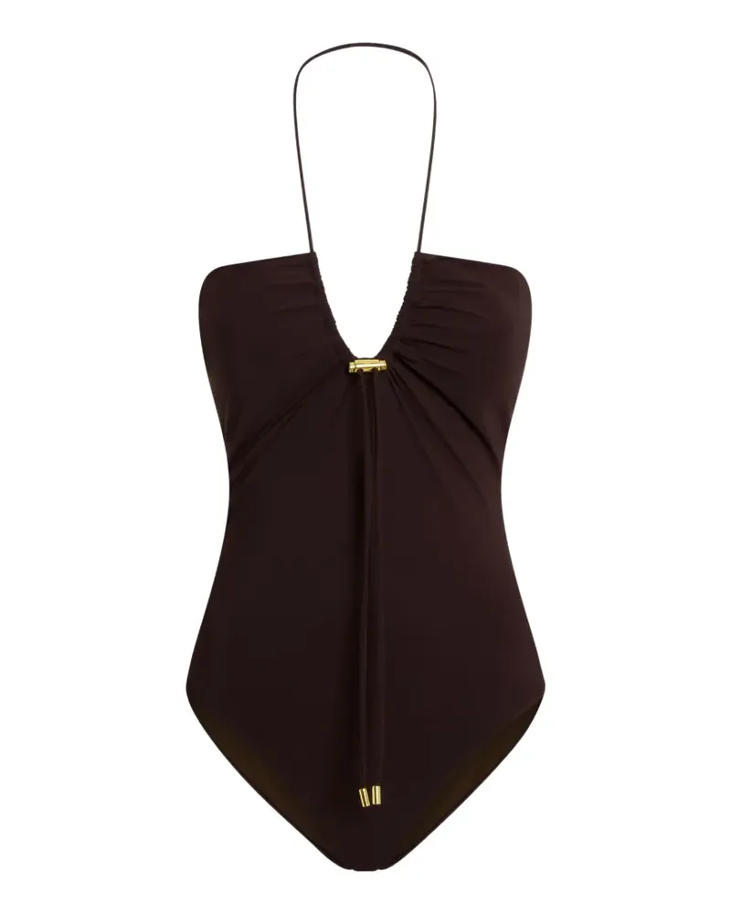 Moschino halterneck ruched swimsuit - Braun Braun