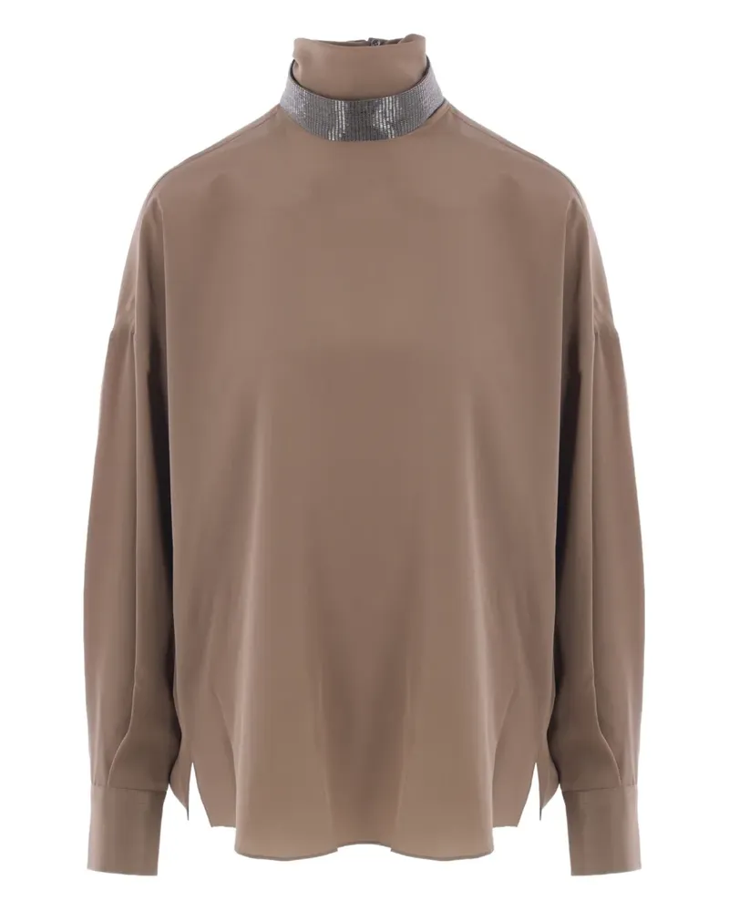 Brunello Cucinelli Stehkragen-Bluse mit Perlen - Nude Nude