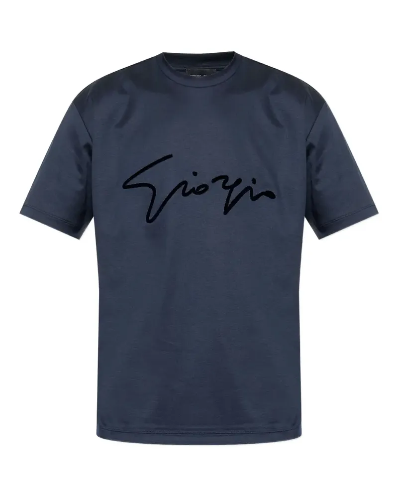 Giorgio Armani T-Shirt mit Signature-Stickerei - Blau Blau