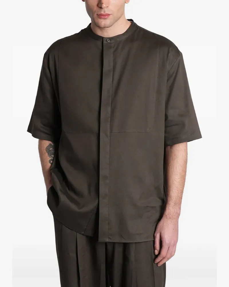Roberto Collina band-collar short-sleeve linen shirt - Braun Braun