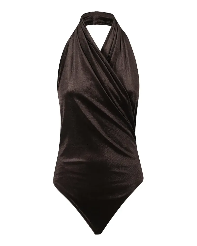 ANDAMANE Vina halterneck draped bodysuit - Braun Braun