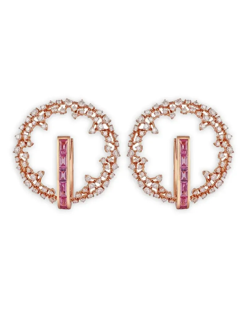 Ananya 18kt Rotgoldcreolen mit Diamant und pinkem Saphir - Rosa Rosa