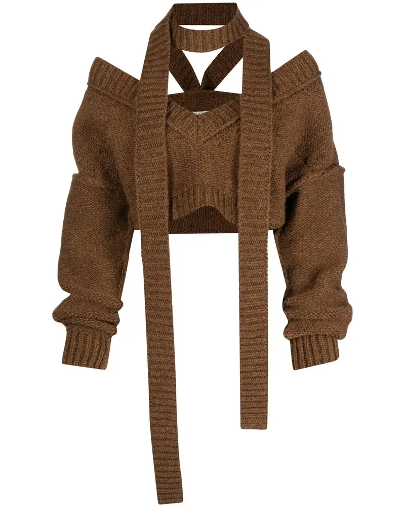 Meryll Rogge Cropped-Pullover mit V-Ausschnitt - Braun Braun