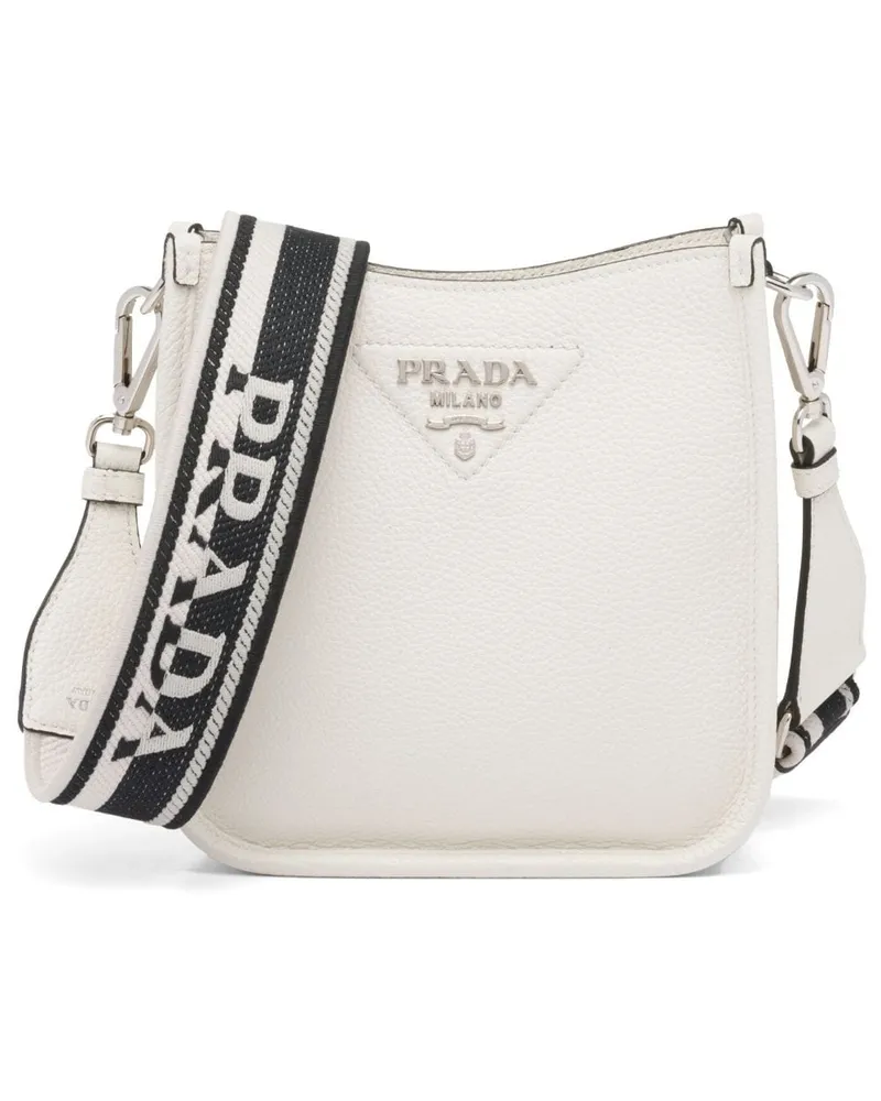 Prada Mini Schultertasche mit Logo-Schild Weiß