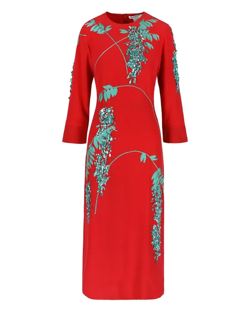 BERNADETTE Kleid mit Blumenstickerei - Rot Rot
